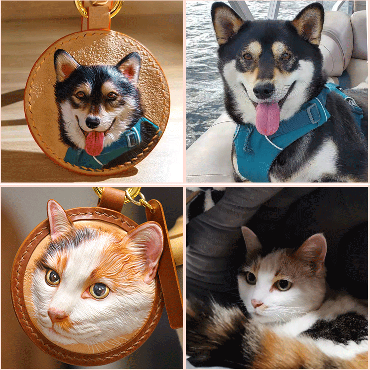 Custom 3D Leather Engraved Pet Portrait Car Mirror Charms – Petnoya